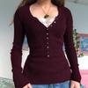 Camicetta Retro con Bordi in Pizzo e Design Spliced per Streetwear Casual