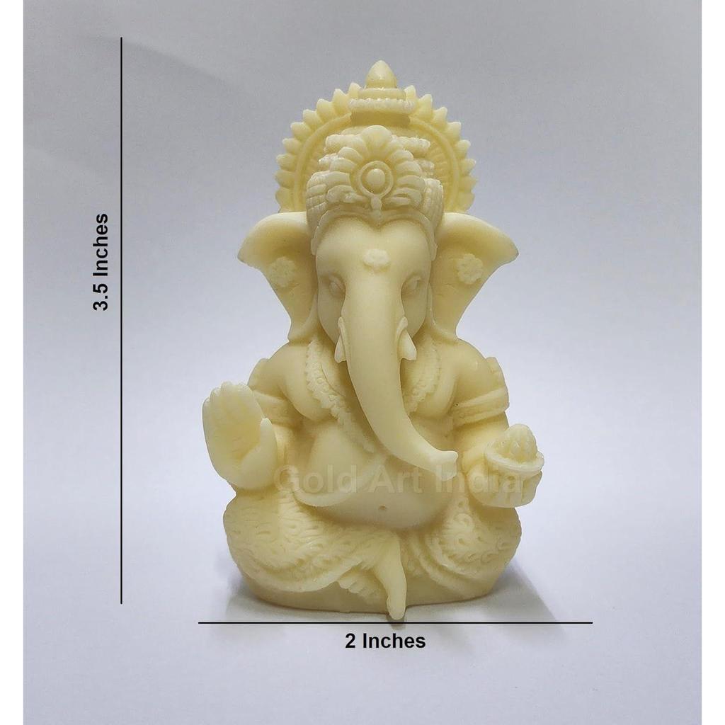 3D Ivory Ganesh Idol for Car Dashboard Small Ganesha Murti Ganpati Idol for Home Decor Puja Lord Ganesh Statue Gift