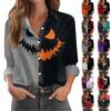 Women's Halloween Printed Long Sleeve Casual Button Down Shirt