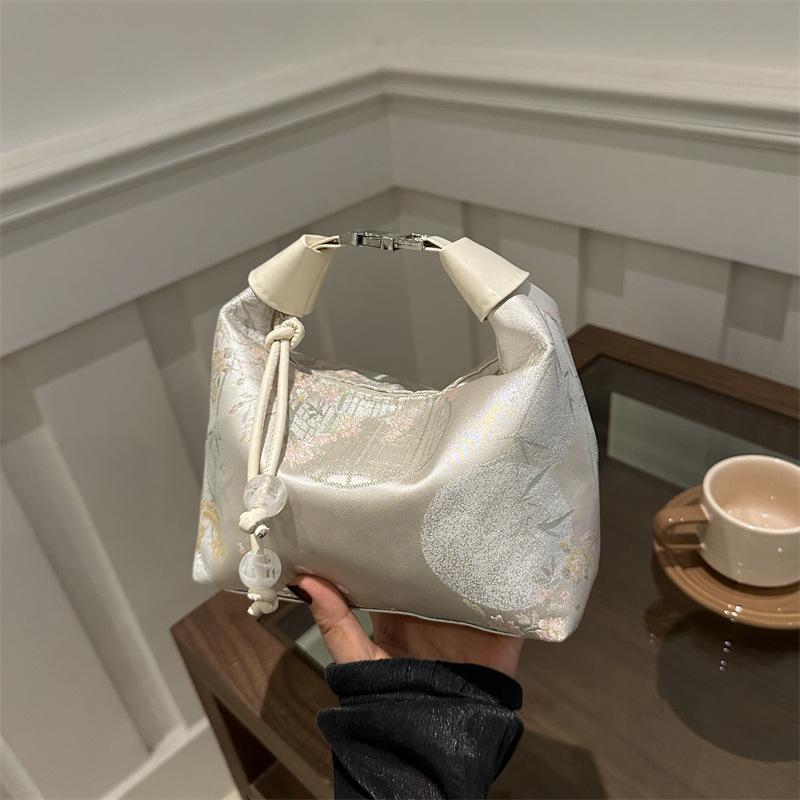 New Chinese Style Silk Crescent Bag 2026 Trendy Embroidery Handbag for Women Fashion Small Shoulder Crossbody Purse