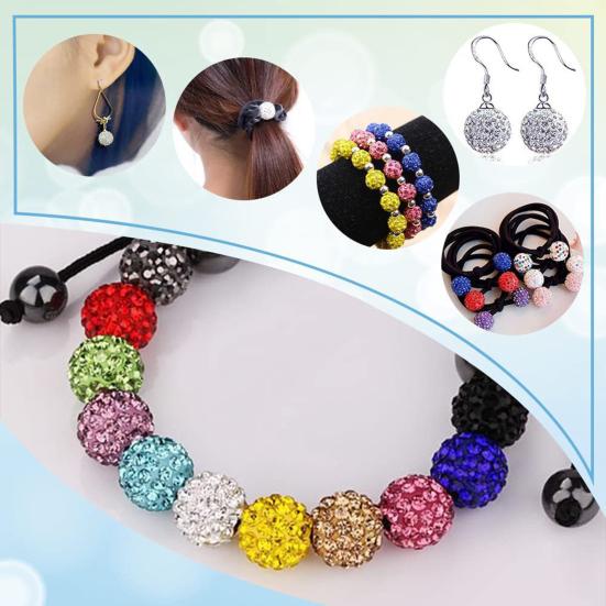 100Pcs 10mm Contas de Argila de Strass Coleção de Gelo Beisebol Estilo Bling Contas Redondas para Colar Pulseira Brincos Jóias DIY