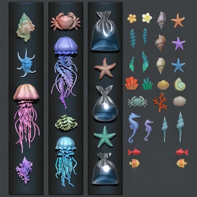 3D Ocean Series Silicone Nail Mold for DIY Nail Art Jellyfish Starfish Shells Transparent Manicure Decoration Craft