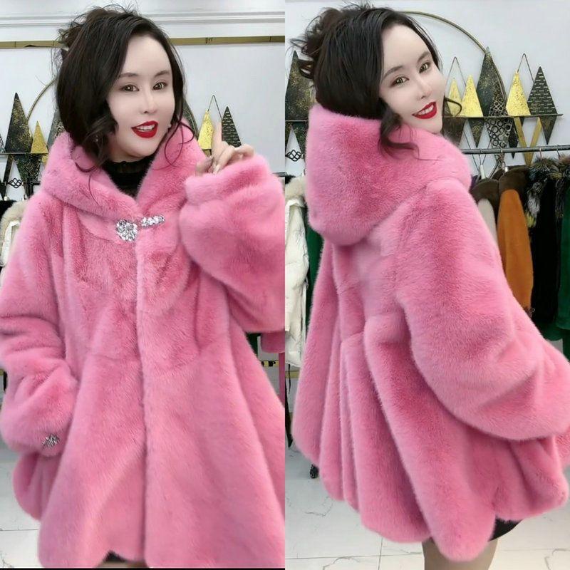 Autumn and Winter Light Imitation Fox Hair Cotton Clothes Fashion Imitation Mink Velvet Hooded Fur Jacket Wool Cotton Clothes Women