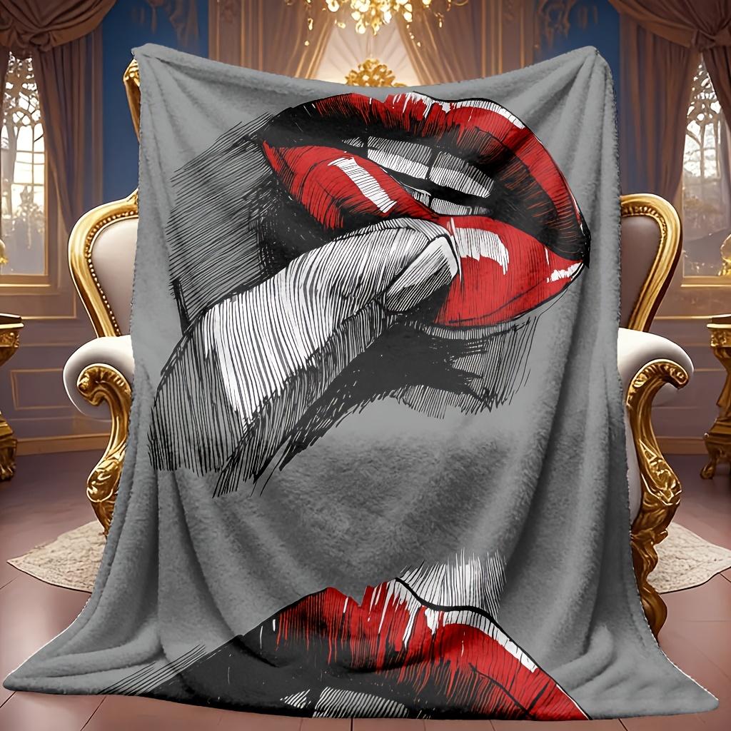 Soft High-Definition Digital Print Red Lips Theme Blanket Cooling Blanket All-Season Family and Friends Gift Perfect Gift Soft Breathable 100% Polyest