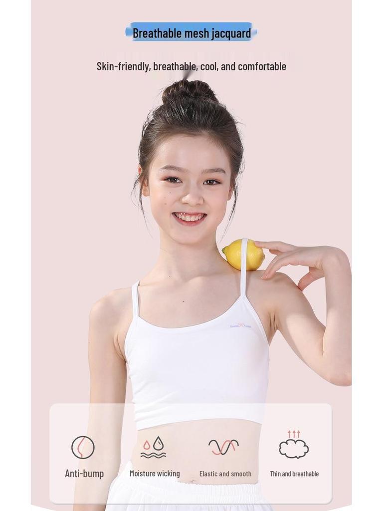 Girls' Anti-Bulge Vest Bra for Ages 7-12 - Ideal for Puberty and School