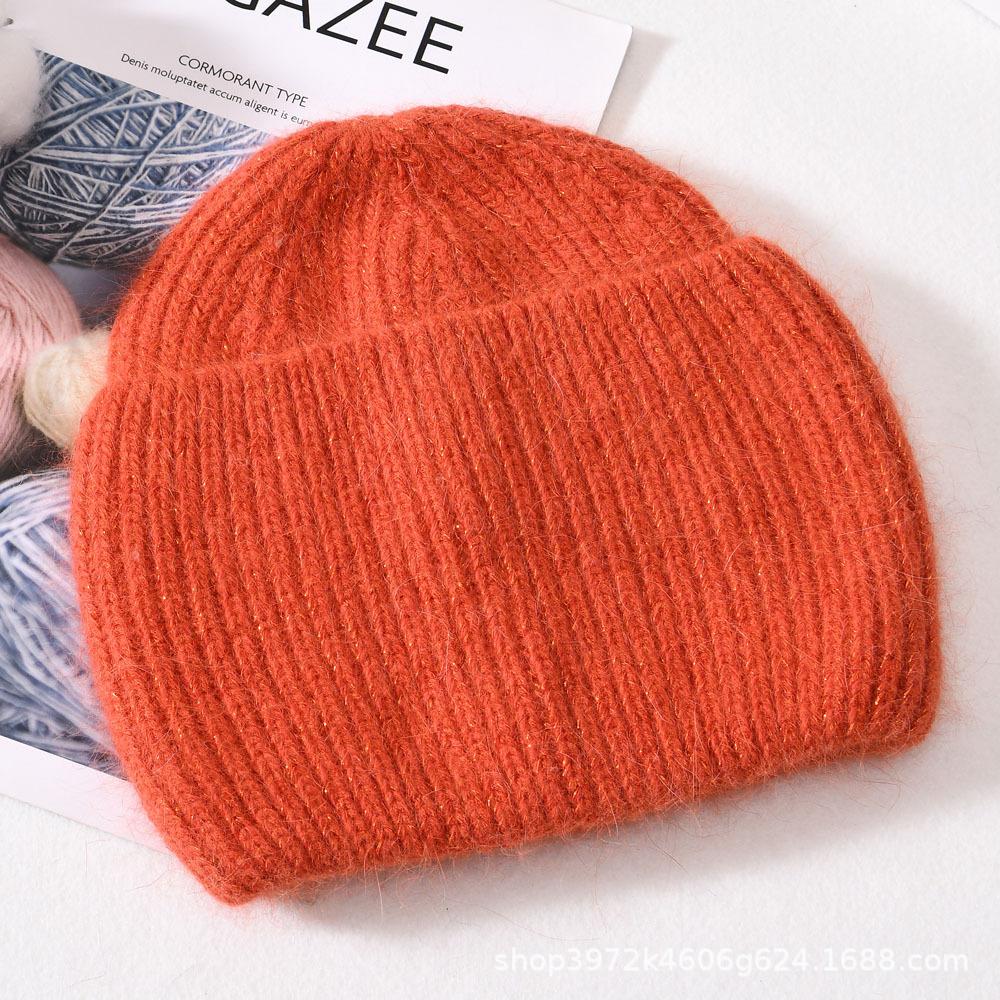 Autumn/Winter New Angora Long Plush Rabbit Fur Knit Hat, Casual Belt with Small Sequins, Warm, Thickened, Couple's Knit Hat
