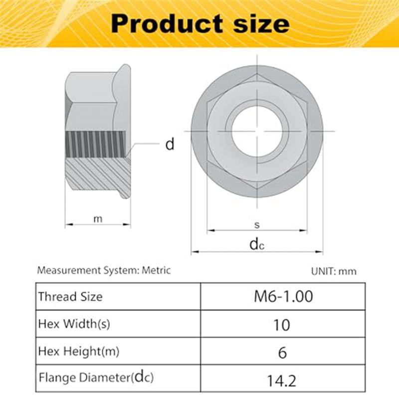 A20F-Serrated Flange Hex Nuts Hexagon Flange Nuts, Locknuts Replacement Nut For DIY Home Mechanism