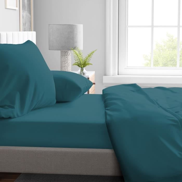 Drap housse - HOME LINGE PASSION - HP72117 - Microfibre 82 g - 180 x 200 cm - Bonnet 30 cm - Bleu canard