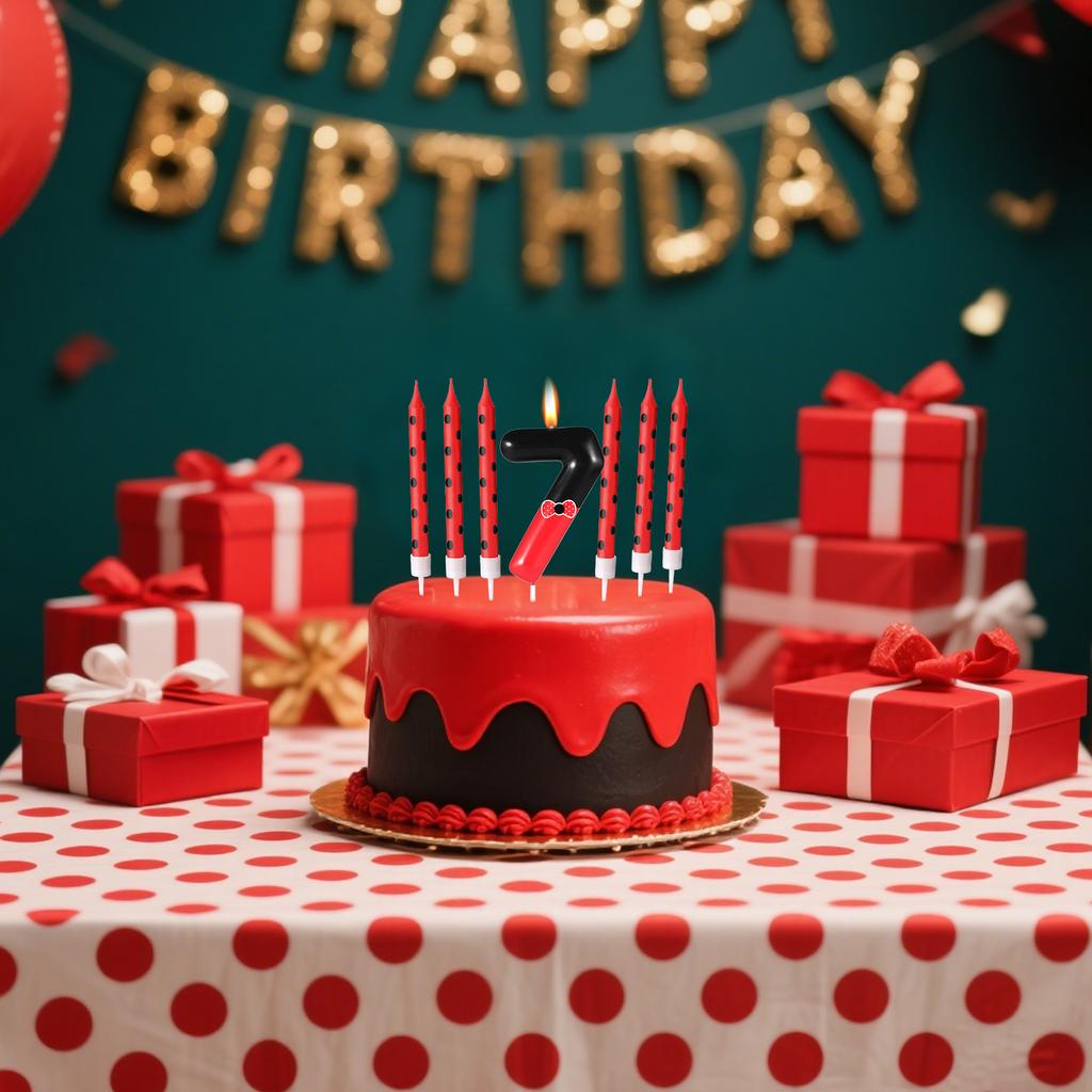 7pcs Black Red Bow Birthday Candles for Boys Girls, Red Mouse Number 0-9 Cartoon Themed Birthday Party Cake Decorations Supplies