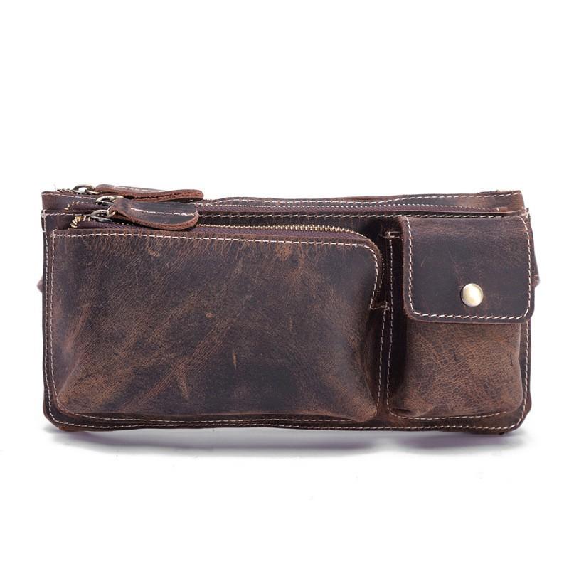 Waist Bag Crazy Horse Leather Men s Outdoor Sports Belt Genuine 26X14X2 темно-коричневого