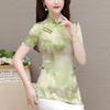 Shirt Improved Cheongsam Temperament Top Women's Summer Short-sleeved Retro Stand-up Collar Button-down Shirt