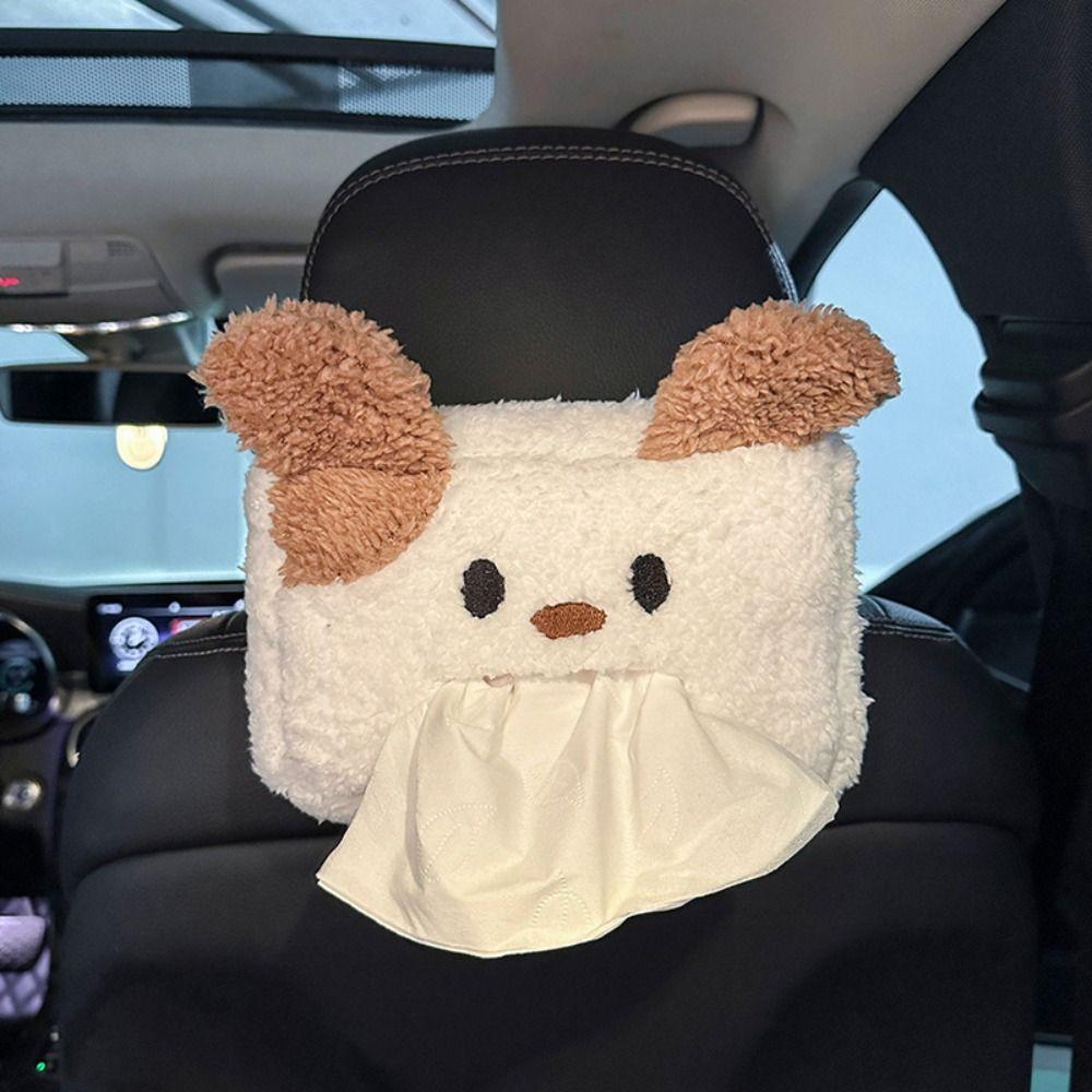 Cartoon Car Tissue Box Plush Car Interior Decoration Supplies Puppy Hanging Tissue Bag  Seat Back