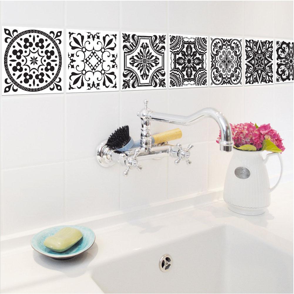 10 Pcs Simple Black and White Retro Geometric Pattern Wall Sticker Home Kitchen Decoration Wall Art