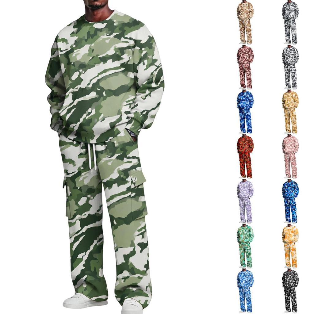 Set da Uomo con Felpa a Strati e Pantaloni Cargo con Vita Elasticizzata