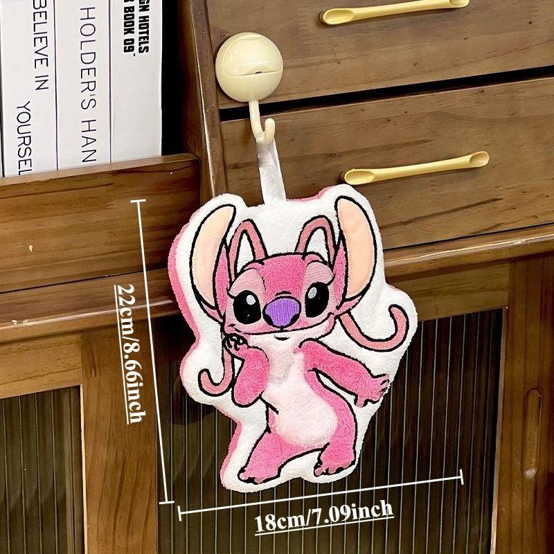 Disney Kawaii Stitch Angel Hanging Hand Towel Cartoon Cute Water Absorbent Coral Fleece Kitchen Quick Drying Shower Room Supplies