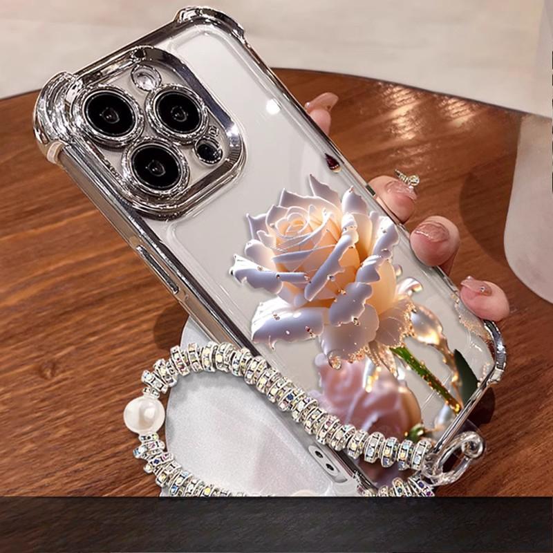 Crystal Rose Suitable for Iphone16 IPhone Case 15 High-end Sense 14promax Electroplated Flash Powder 13 Transparent