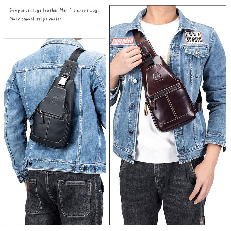 Genuine Leather Crossbody Bag, Retro Cowhide Men's Front Shoulder Bag