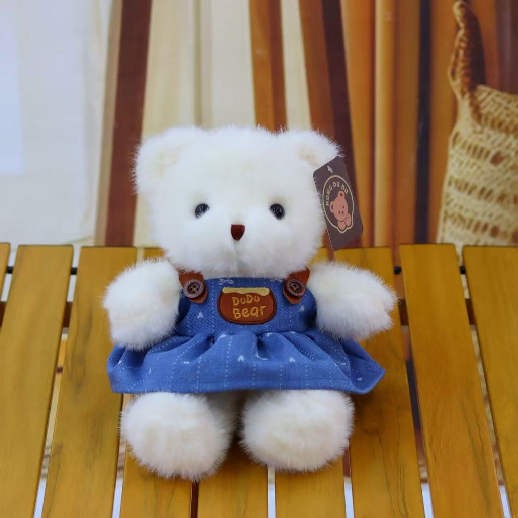 Teddy Bear Plush Toy With Denim Outfit For Couples And Gift Giving