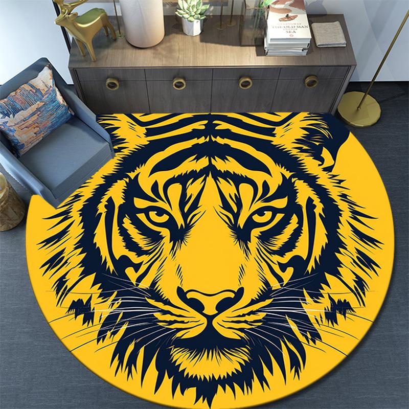 Golden Tiger Round Area Rug,Carpet Rug for Living Room Bedroom Sofa Playroom Decor,Non-slip Floor Mat