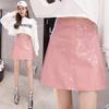 Women's Sexy Leather Skirt Glossy PU Leather Short Solid Zipper Mini Skirt Mid Waist A-line Pencil Skirts
