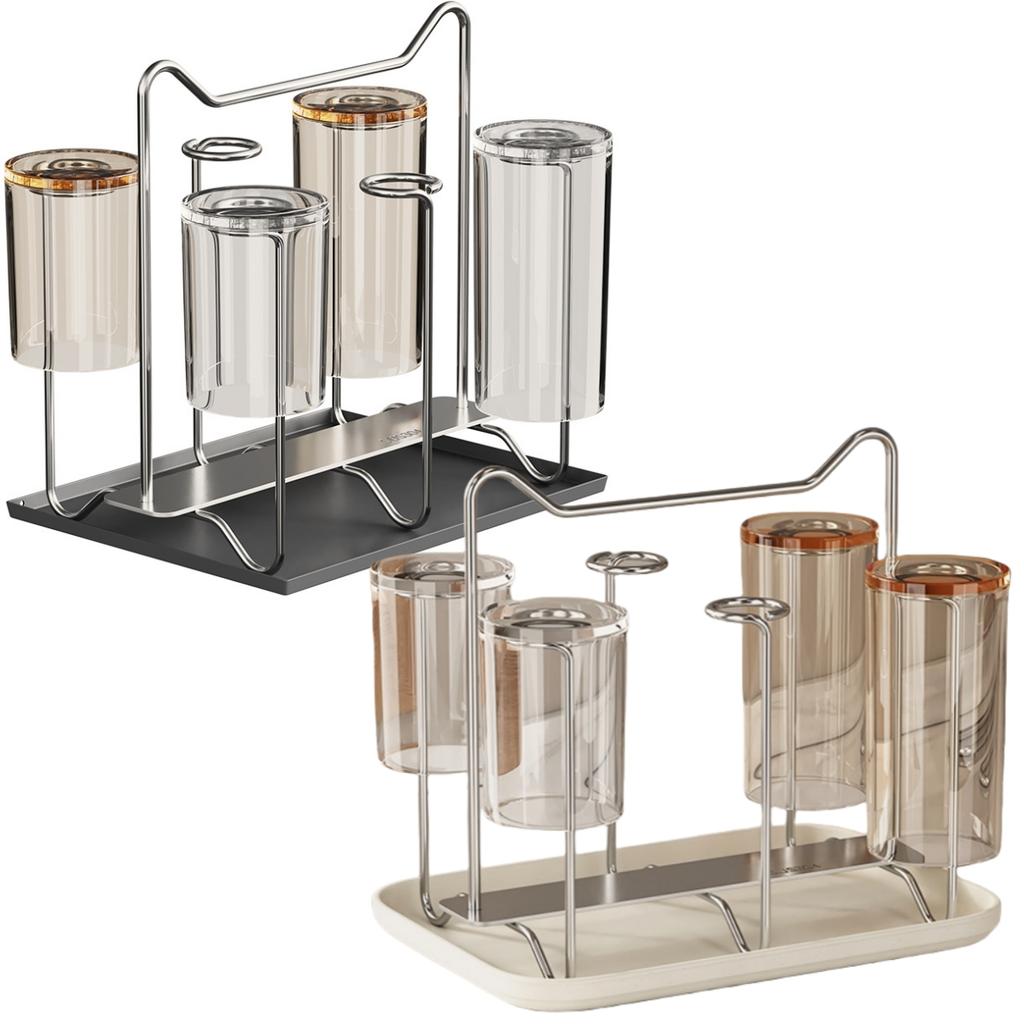 Desktop Organizer Coffee Mug Holder Kitchen Organization Compact Structure Curved Support Rod Effective Drainage System