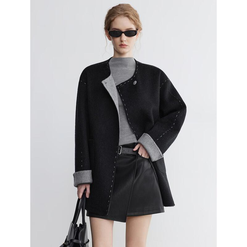 

ELLE Women s French Lambswool Double-faced Wool Coat S