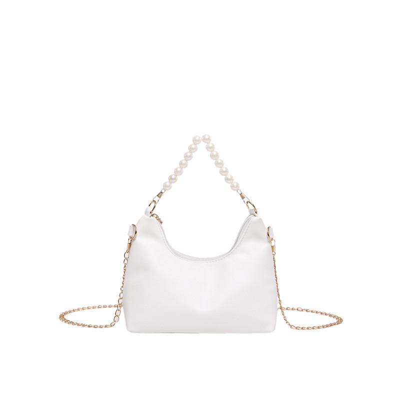 Trendy Pearl Handle Black Pu Shoulder Bag With Chain Summer 2024 Stylish Medium Size