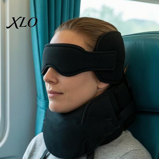 Ergonomic Neck Pillow for Air Travel Airplanes, 360 Degree Airplane Head Strap with 3D Eye Cushion Support Sleeping, No Bobbing Sleeping Aid