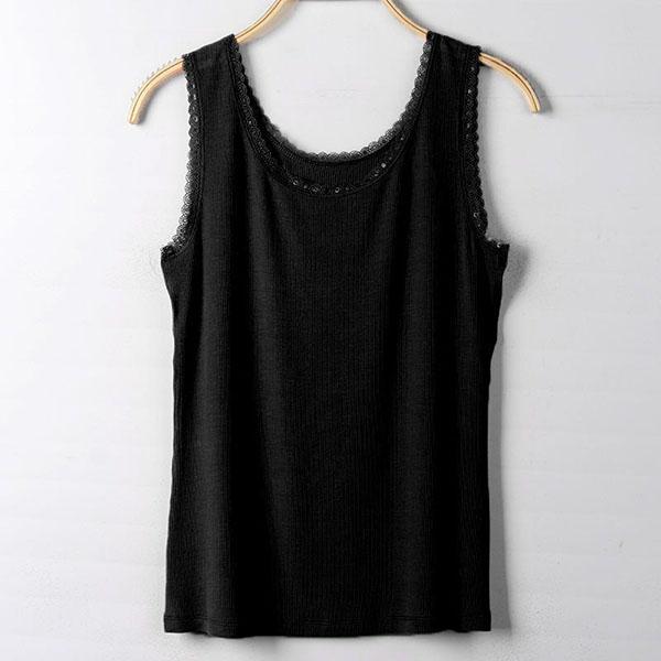 

M-5XL Летняя трикотажная рубашка в рубчик из модала, женская кружевная рубашка большого размера, тонкий жилет с внутренней нижней частью M чёрный