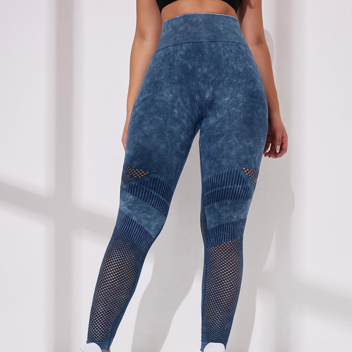 

Seamless High-Waisted Peach Hip Yoga Pants - Mesh, Washable, Butt Lifting Fitness Leggings Small синий