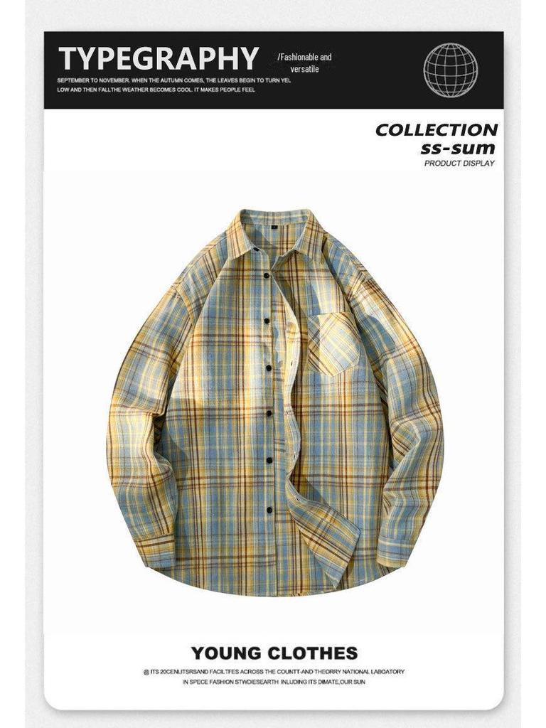Men's Striped Plaid Long-Sleeve Shirt Jacket - Japanese Fashion, Hong Kong Style, Ideal for Spring and Autumn