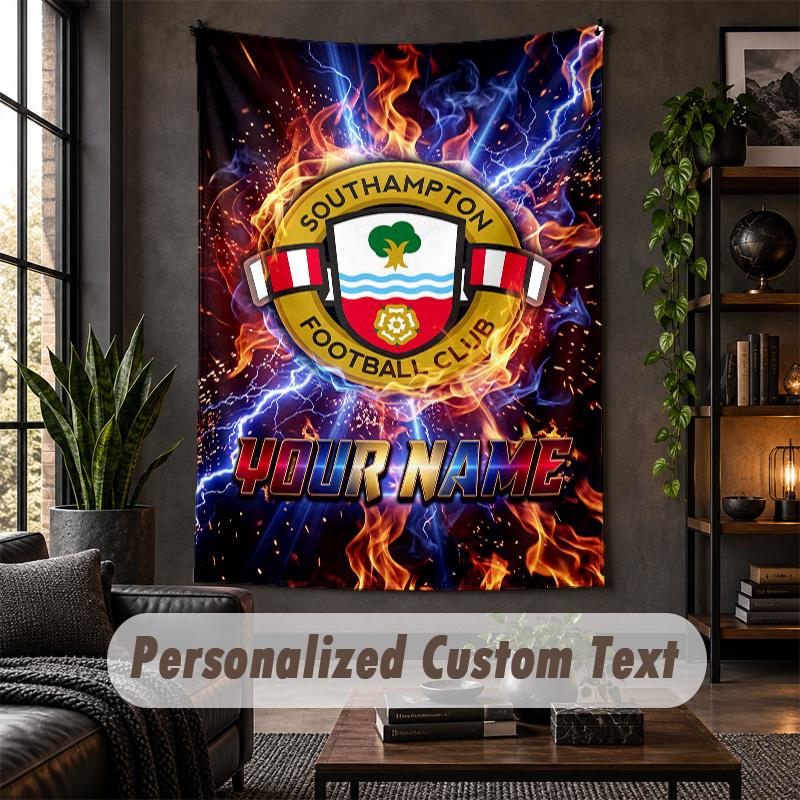 Personalisierte Wandteppich, Southampton FC Benutzerdefinierter Text, Weiches Stoff Wandkunst Für Innen Dekoration