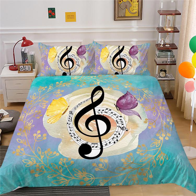 Quilt Cover Pillowcase Three-Piece Polyester Music Symbol Digital Printing