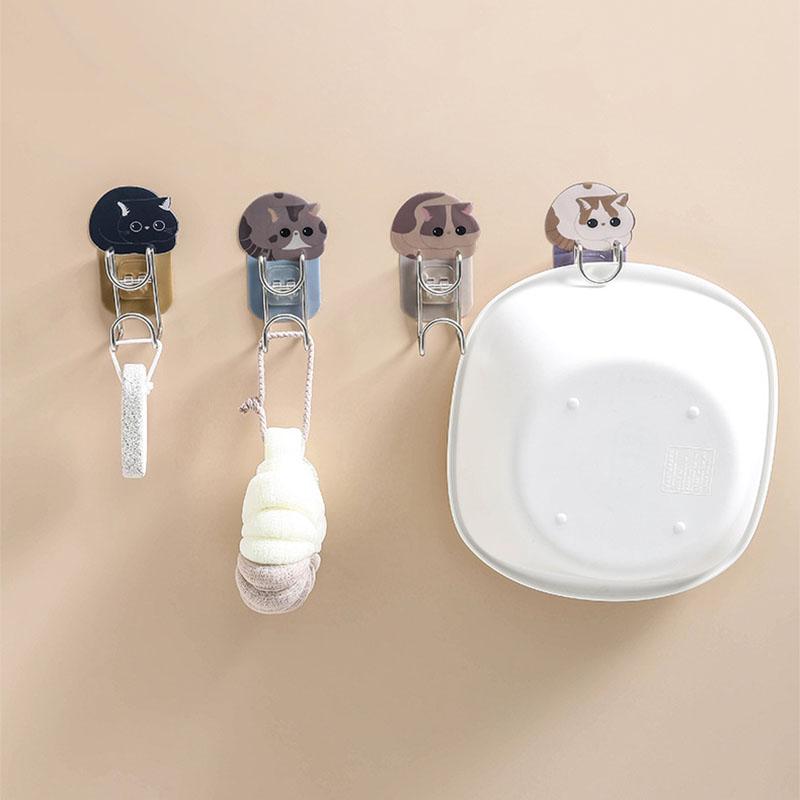 Cute Animals Washbasin Hanger Rack Bathroom Basin Stainless Steel Holders Kitchen Sponge Dishcloth Seamless Self-Adhesive Hooks
