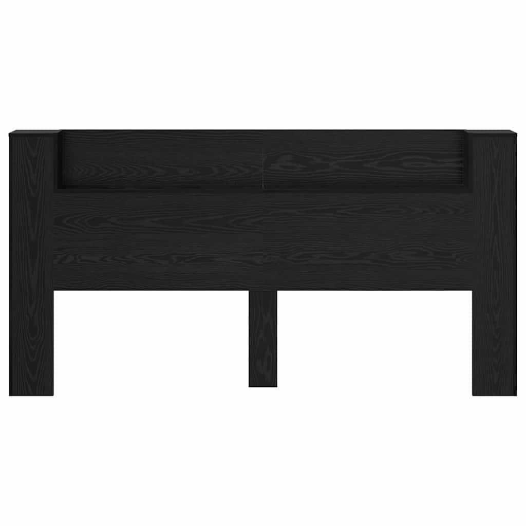Storage Headboard with LED Lighting Black Oak Wood Based Material