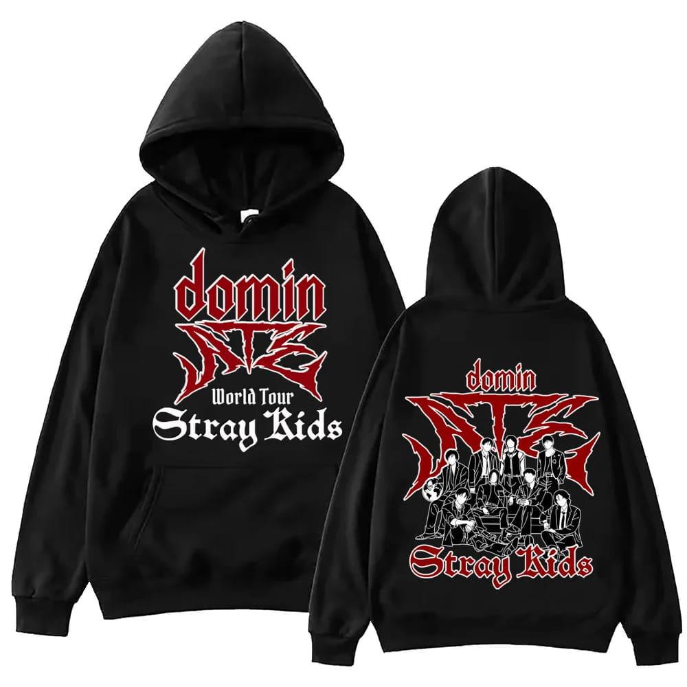 2026 Hot Boy Group Stray Kids Domin ATE World Tour Double‑Sided Print Hoodie Loose Men Women Hoodie Soft Cotton Sweatshirt Loose Cozy and Versatile