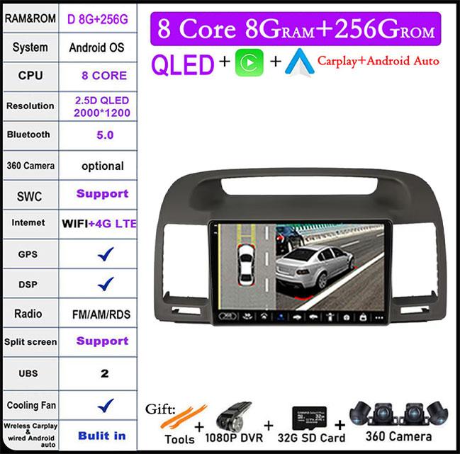 9'' For Toyota Camry 5 XV 30 2001 2002 - 2006 Android 14 Car Radio Multimedia Player Navigation GPS Carplay Touch Screen