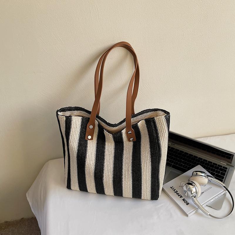 Strohtasche Damen Strandtasche Schultertasche Gewebte Tasche Pendler Große Kapazität Tragetasche