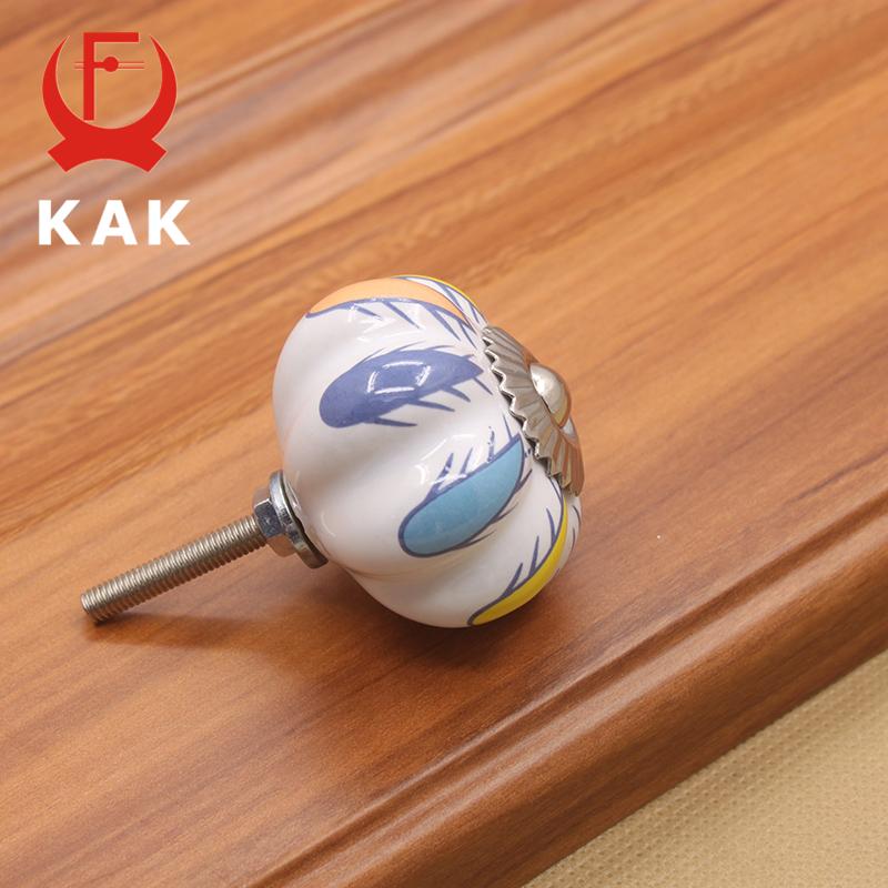 KAK 40mm Hand-painted Ceramic Drawer Knobs Porcelain Pumpkin Cabinet Knobs Cupboard Handles with Base for Kids Furniture Handle