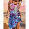 Women's Sleeveless Wide Suspender Dress Blue Pink Oil Painting Style Floral Full Print, Loose Cami Dress for Casual Vacation