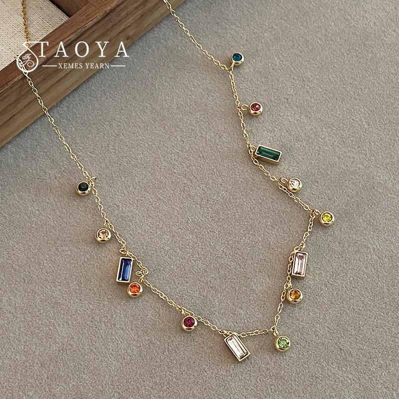 

Light Luxury Stainless Steel Colorful Zircon Dopamine Short Collar Chain 2026 Colorless Jewelry For Women‘s Necklace Accessories MULTI