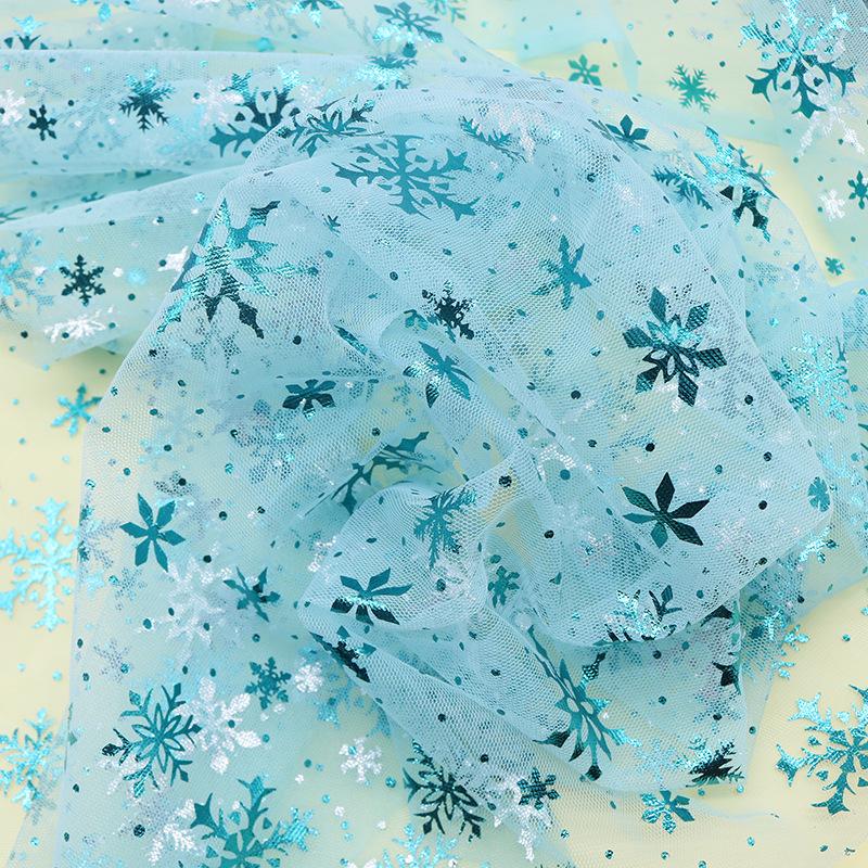 Polyester Fabric Snowflake Pattern Printed Fabric Tulle Fabric 1meter/Lot For Birthday Party Wedding Decor Craft Projects