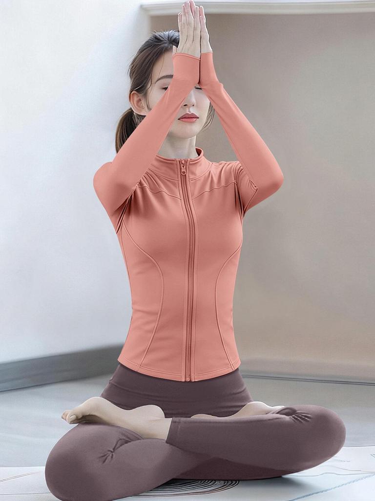 2025 Autumn Winter Stand Collar Slimming Yoga Jacket - Long Sleeve Professional Pilates Fitness Top