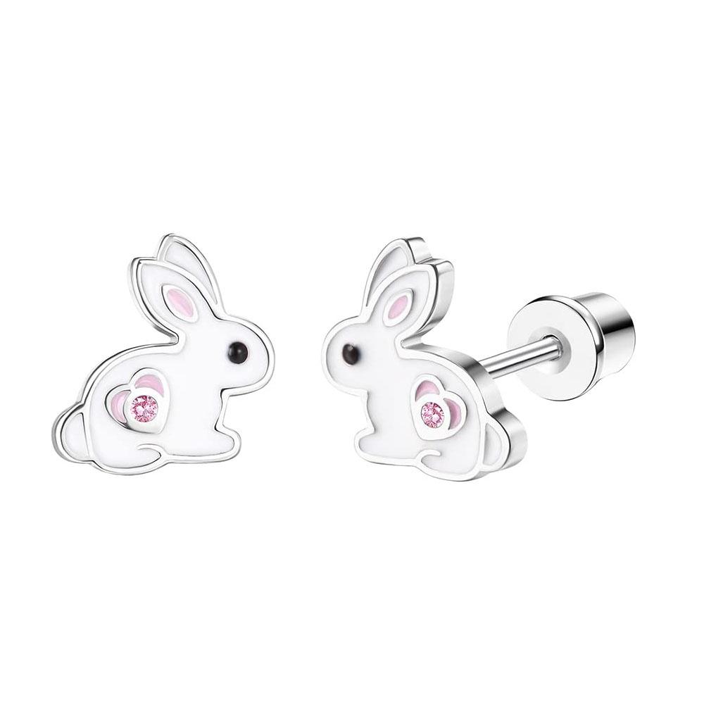 Bobisty 1Pair Cute Screw Back Earrings for Women Stainless Steel Multicolored Heart Flower Butterfly Rainbow CZ Stud Earrings