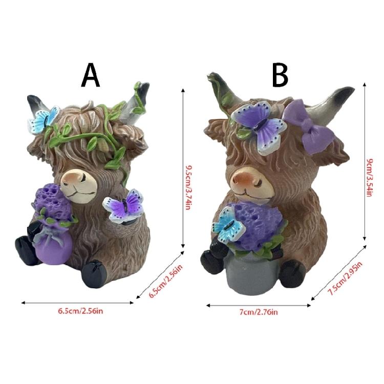 Lavenders Highlands Cow Figurines Highlands Cow Gnomes Resin Statue Calf Lover Gift for Home Tiered Tray Table Decors