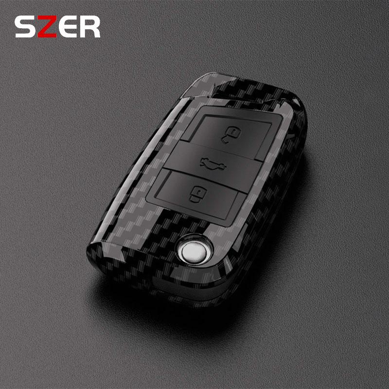 Abs Carbon Fiber Car Key Case Cover Fob For Vw Volkswagen Golf 7 Mk7 Tiguan Mk2 For Seat Ateca Leon Fr 2 Ibiza For Skoda Octavia
