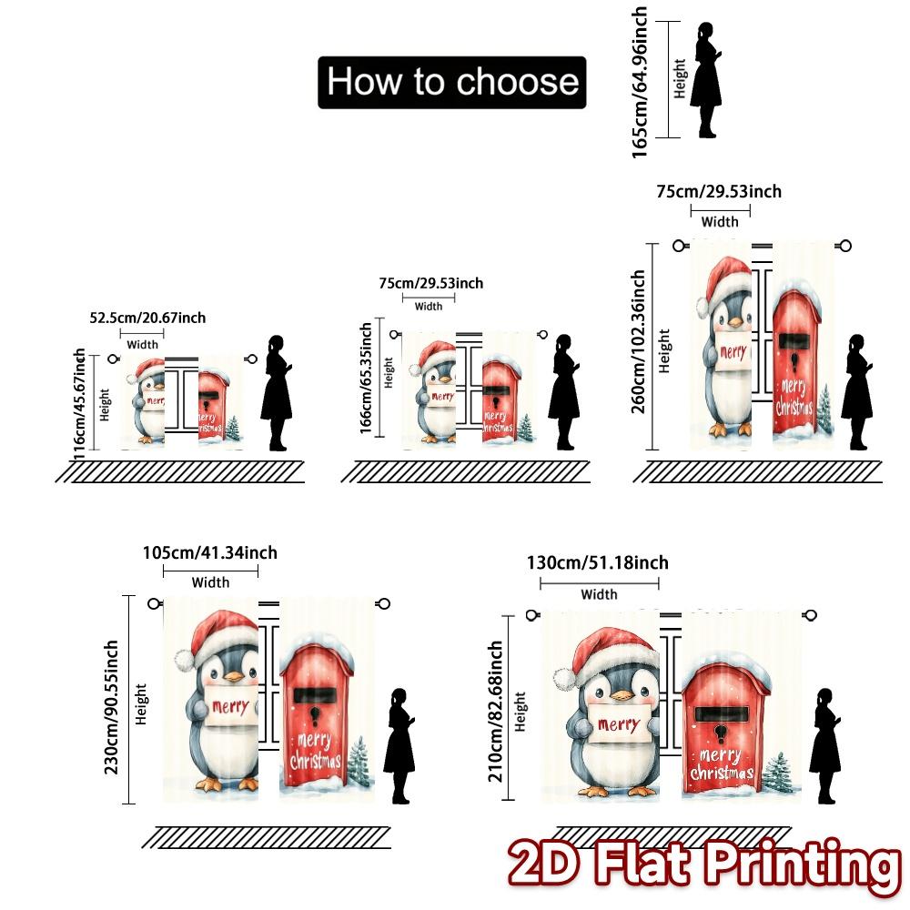 2pcs,Curtains Cute Penguin Merry Christmas Letter (3) Popular Curtains&Window Treatment Fabric Curtains Holiday for Bedroom,
