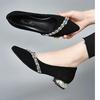 Fashion Shoes for Women Career Black Pointed Toe with Medium Heels Rhinestone Crystals Work Diamond Woman Footwear Beau Today Shoe L Y2k