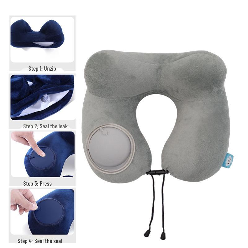Available: Press-Type Inflatable U-Shaped Travel Neck Pillow for Airplanes and Lunch Breaks.