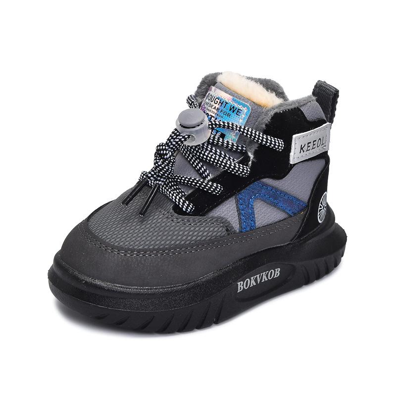New Winter Outdoor Snow Boots for Children, Thickened and Fleece-Lined Boys' Cotton Boots21-30Children's Shoes